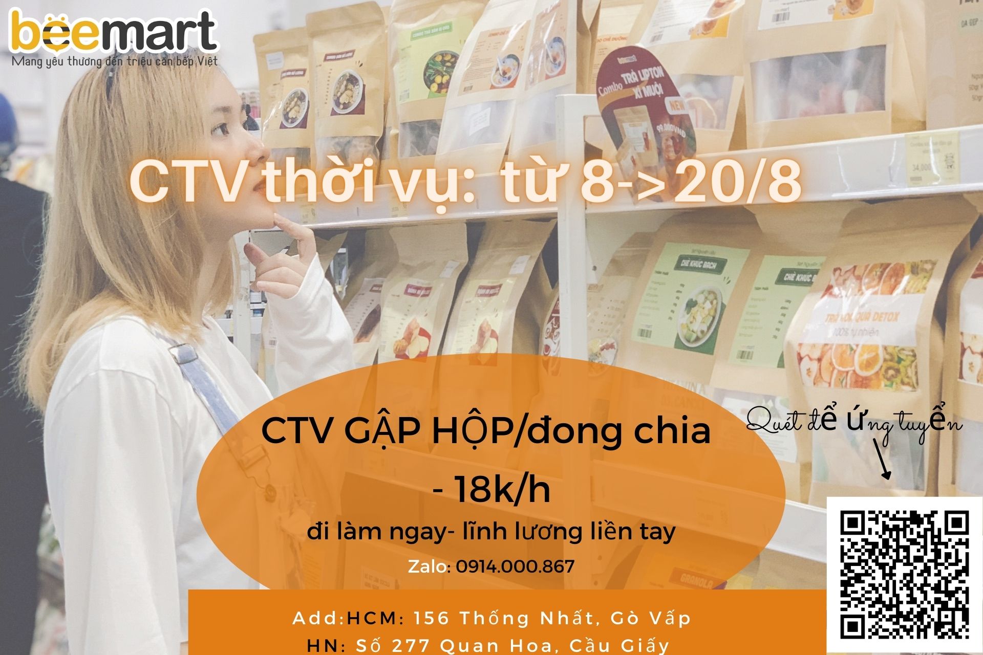 [BEEMART] TUYỂN DỤNG CTV SẢN XUẤT THỜI VỤ - từ 8-20/8