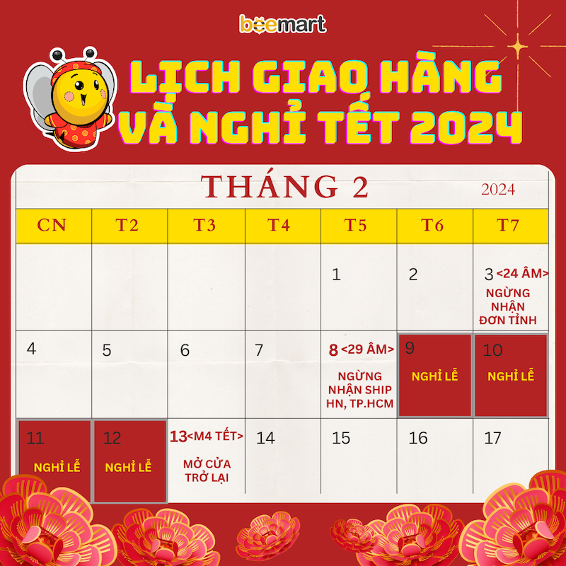 LỊCH GIAO HÀNG VÀ NGHỈ TẾT 2024