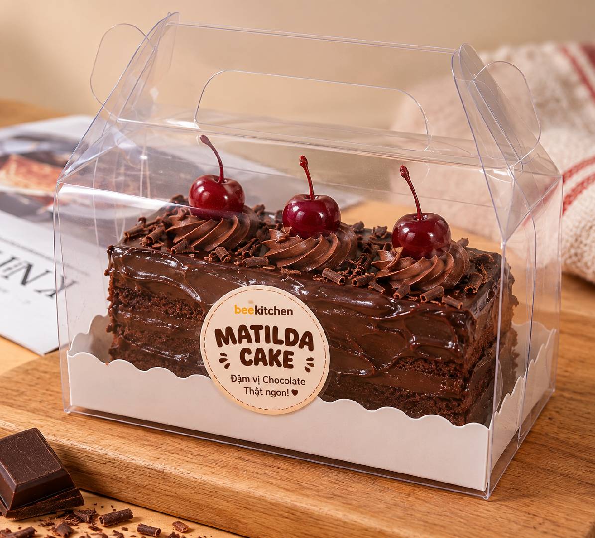 Bánh Matilda Chocolate Cake bản Quà Tặng trong hộp nhựa trong