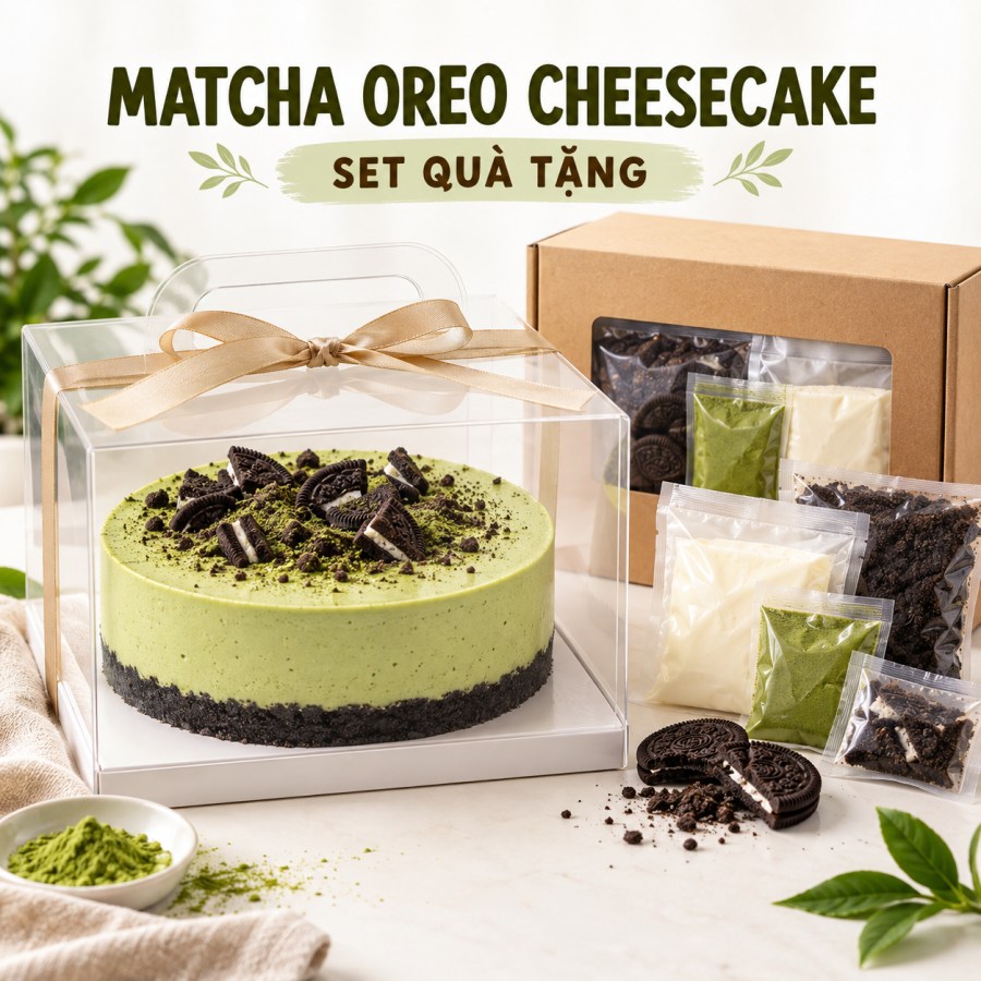 Set nguyên liệu Matcha Oreo Cheesecake 14cm quà tặng Beemart