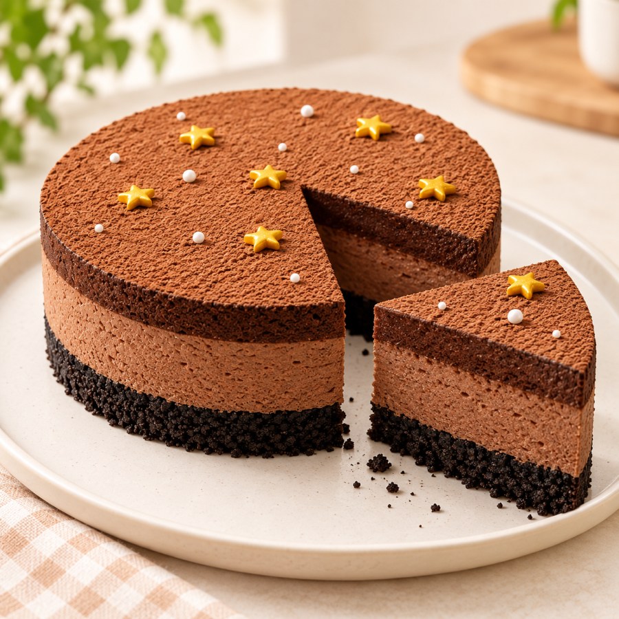 Bánh Mousse Socola 3 lớp với đế Oreo và mousse chocolate