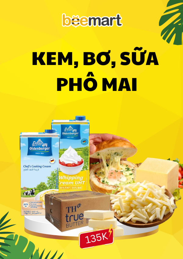 kem, bơ, sữa giảm 5%