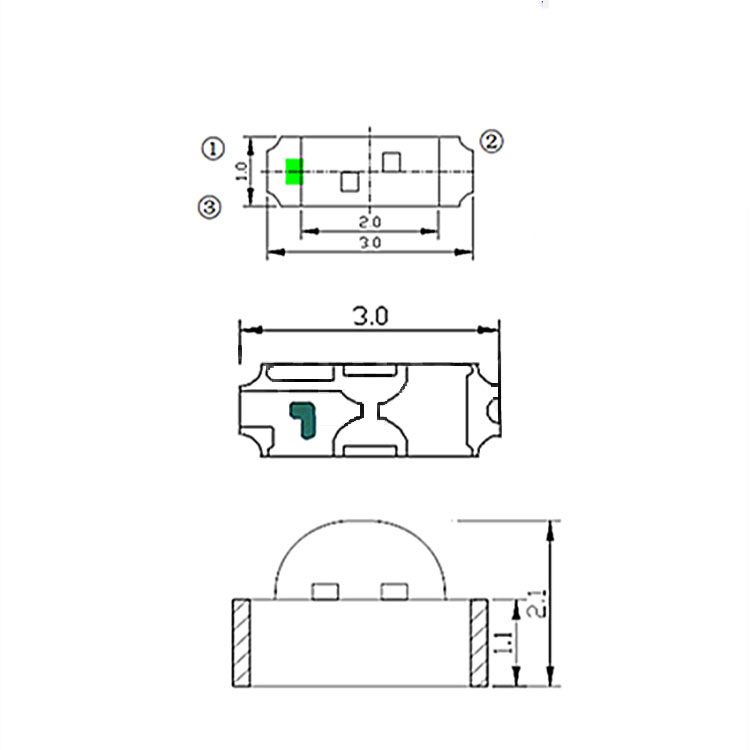 Led Oval 1206 2 màu, đỏ + trắng, CB-1204QRQWC-PXB