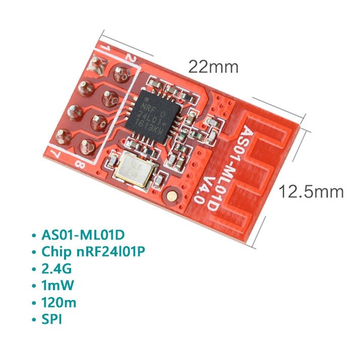 Module RF nRF24L01 2.4G 120M SPI (AS01-ML01D)