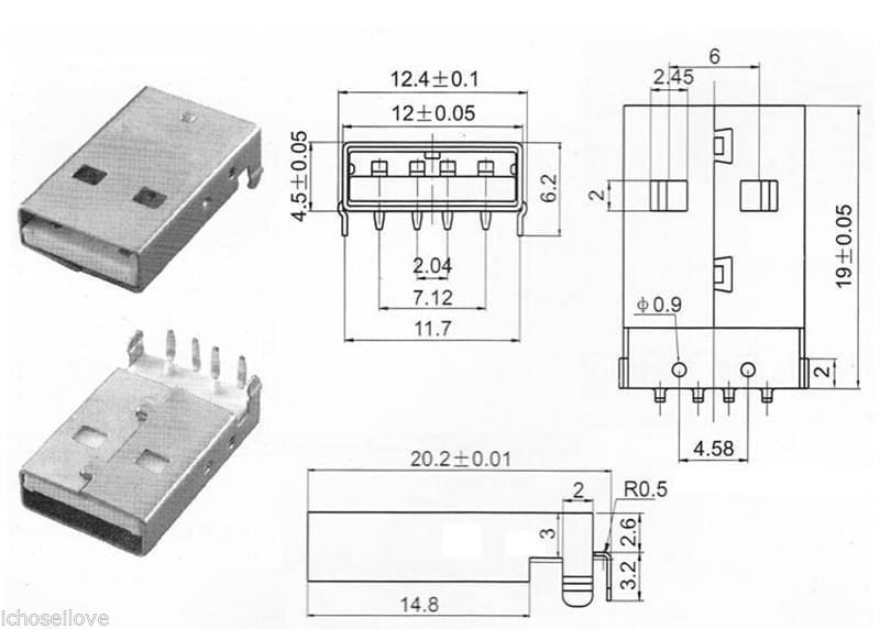 Jack USB Chuẩn A (Đực - DIP)