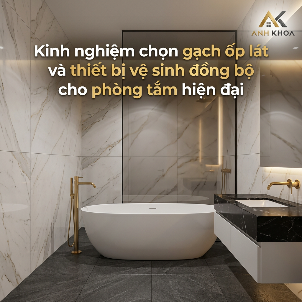 Kinh nghiệm chọn gạch ốp lát và thiết bị vệ sinh đồng bộ cho phòng tắm hiện đại
