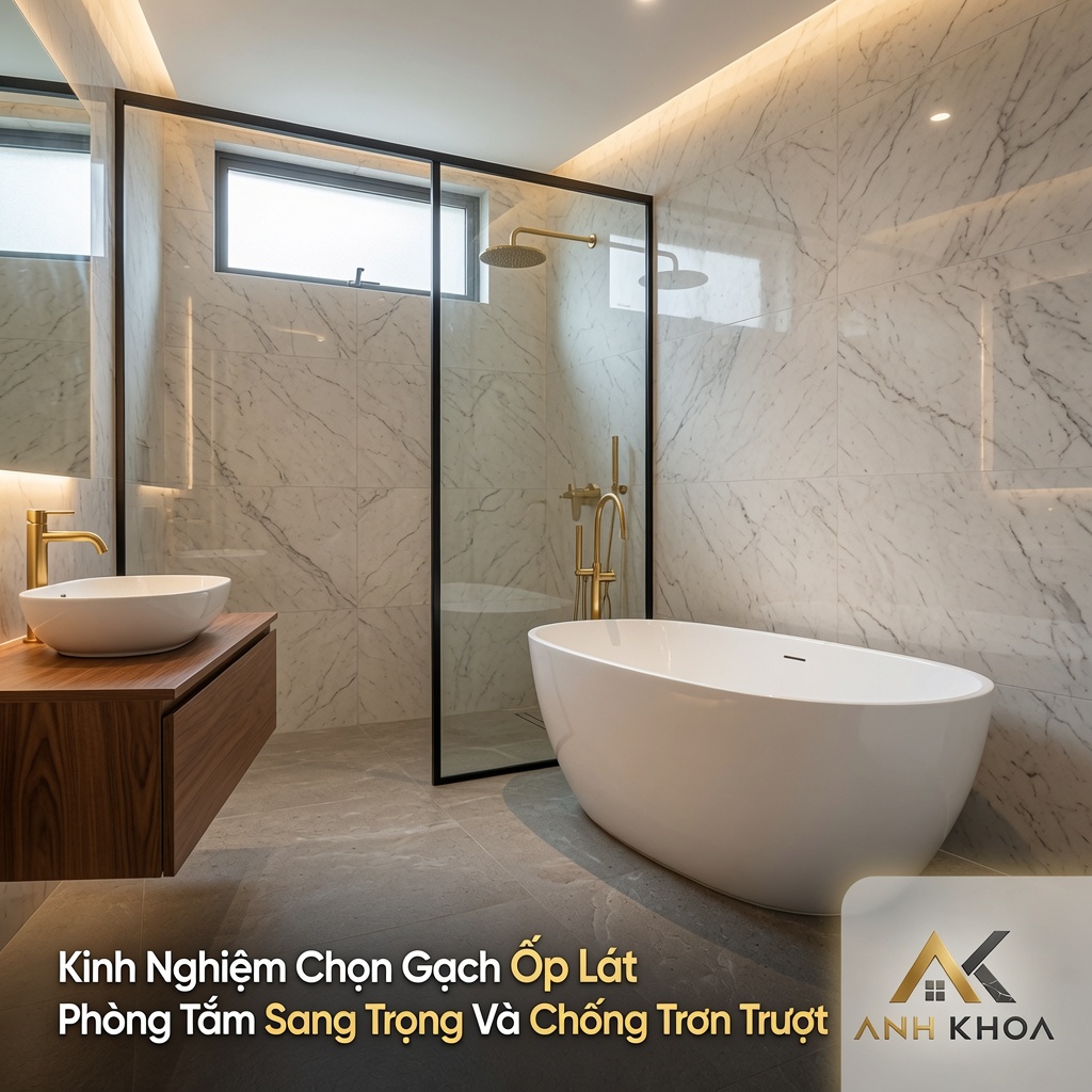 Kinh Nghiệm Chọn Gạch Ốp Lát Phòng Tắm Sang Trọng Và Chống Trơn Trượt