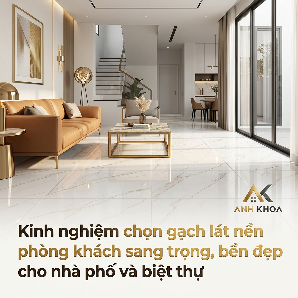 Kinh nghiệm chọn gạch lát nền phòng khách sang trọng, bền đẹp cho nhà phố và biệt thự
