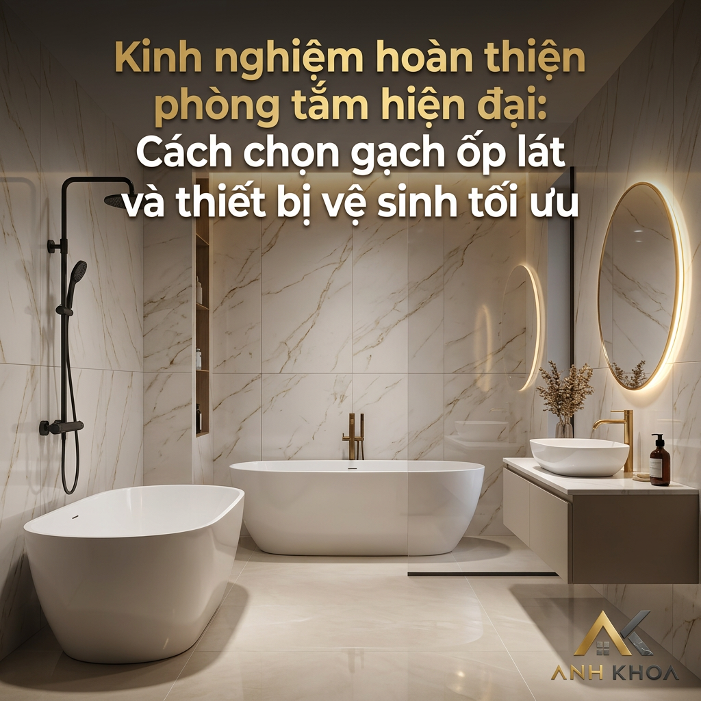 Kinh nghiệm hoàn thiện phòng tắm hiện đại: Cách chọn gạch ốp lát và thiết bị vệ sinh tối ưu