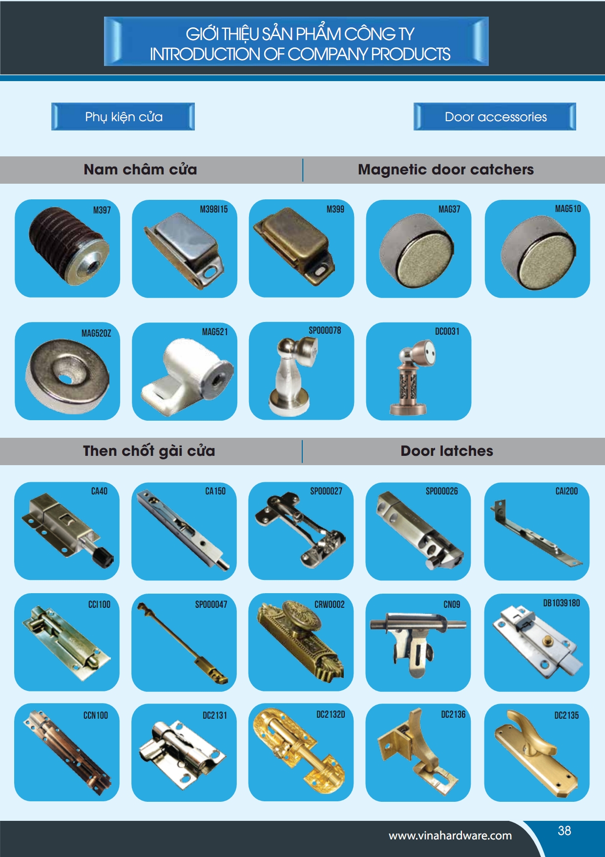 Vinahardware - Phụ kiện cửa: nam châm cửa, móc gió, then chốt cửa.