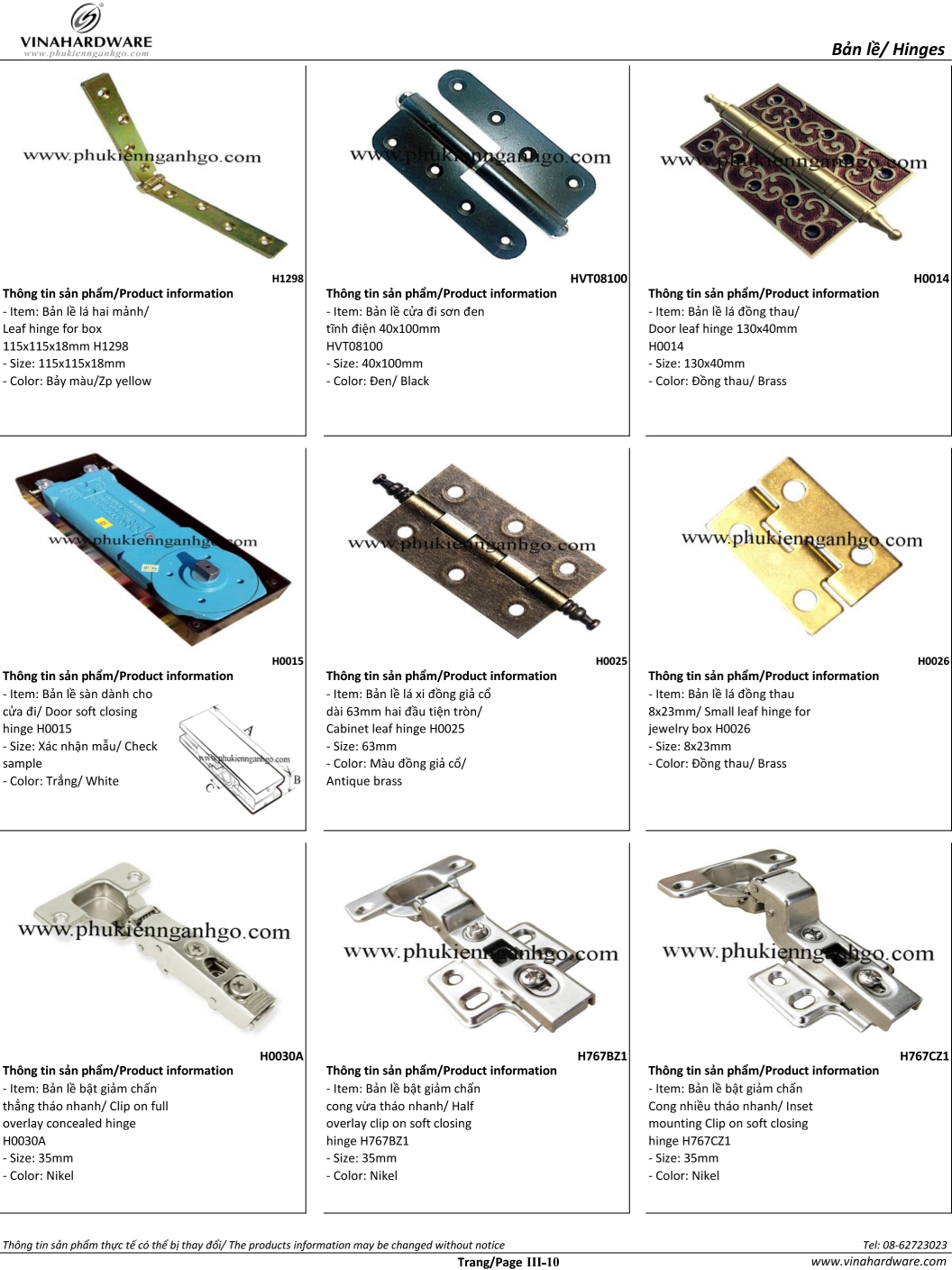 Catalogue Bản lề