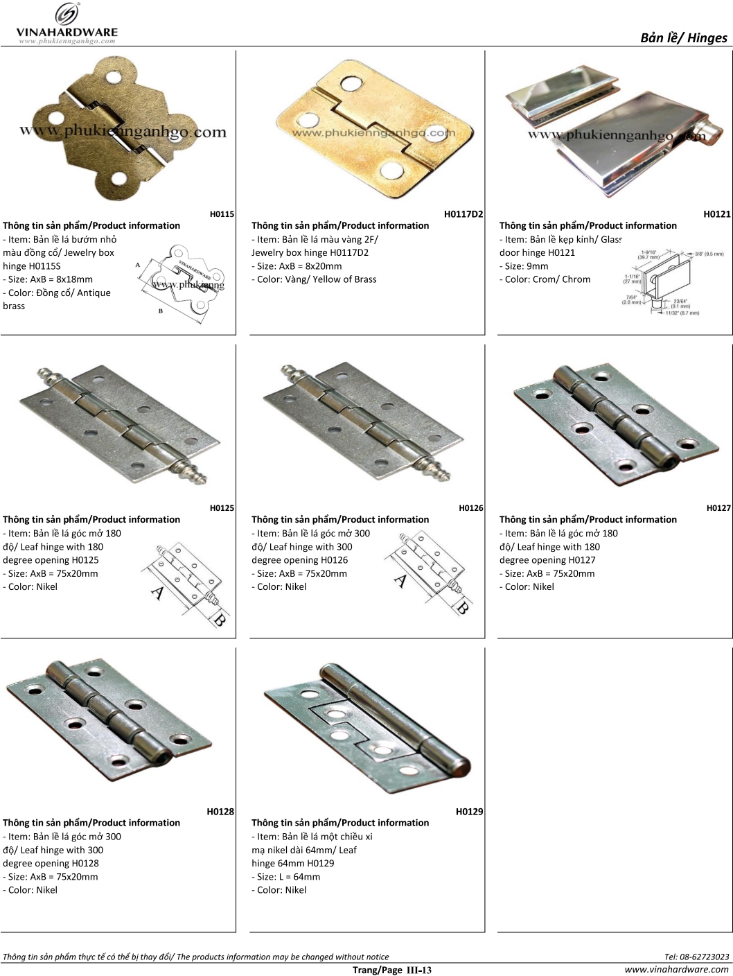 Catalogue Bản lề