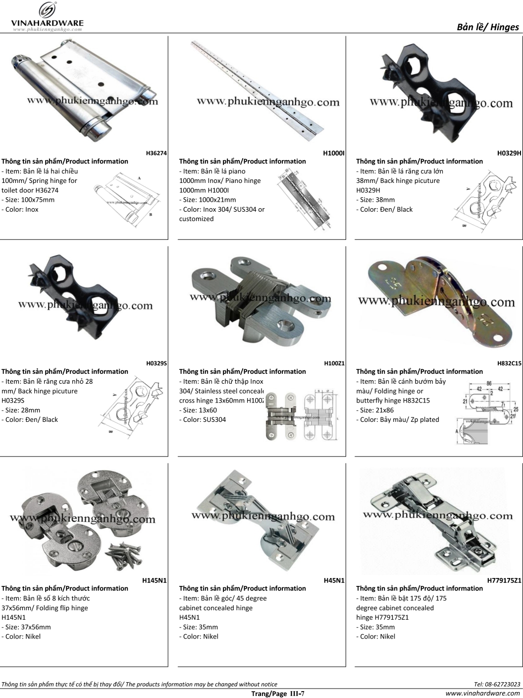 Catalogue Bản lề