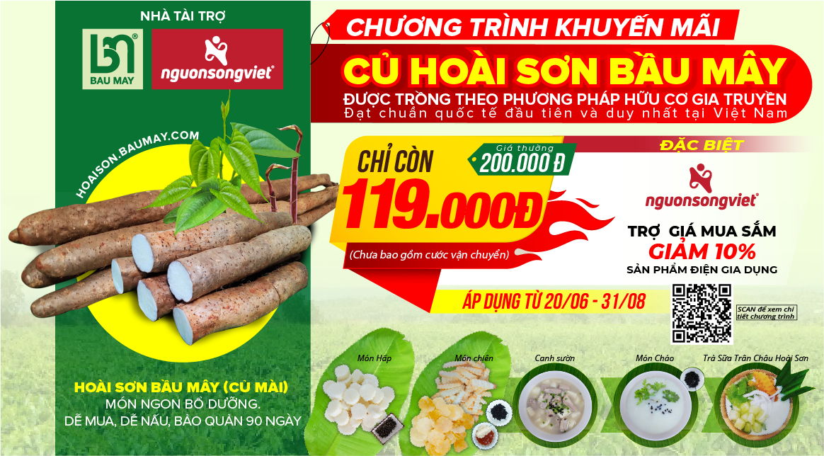 Sự kết hợp tuyệt vời giữa Nguồn Sống Việt và Bầu Mây tài trợ chương trình “Ưu đãi 100 tấn củ Hoài Sơn”