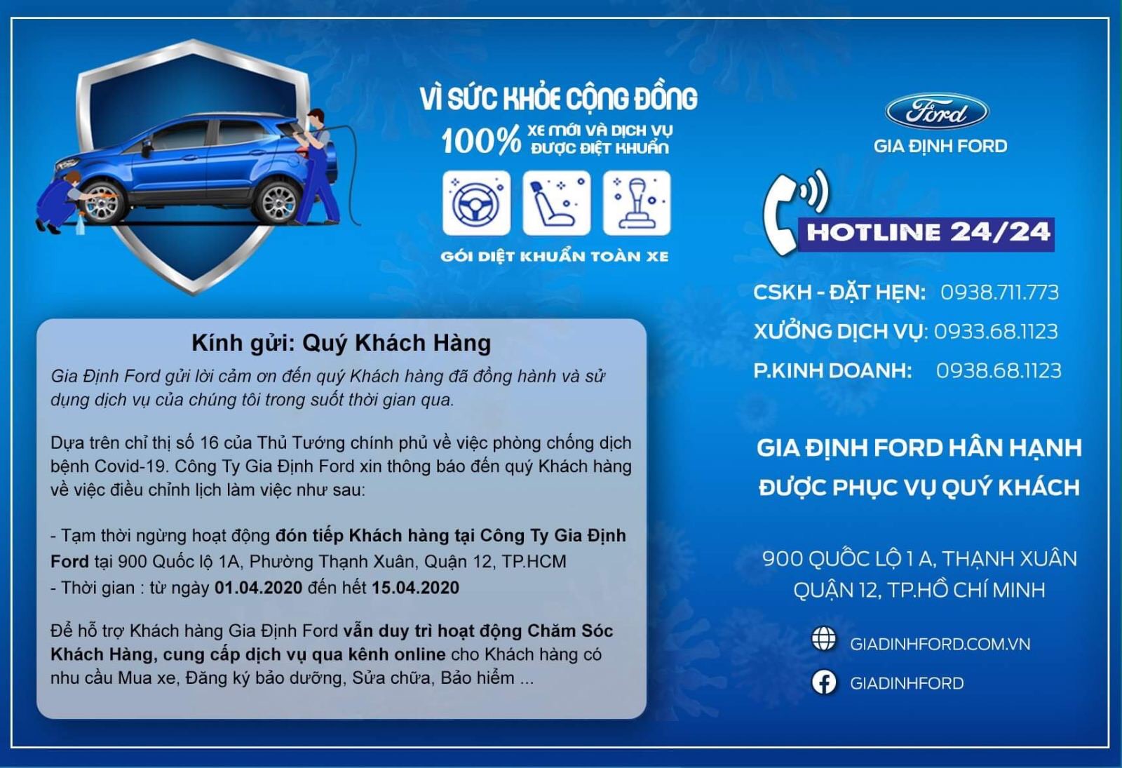 thông báo lịch làm việc gia định ford mùa covid