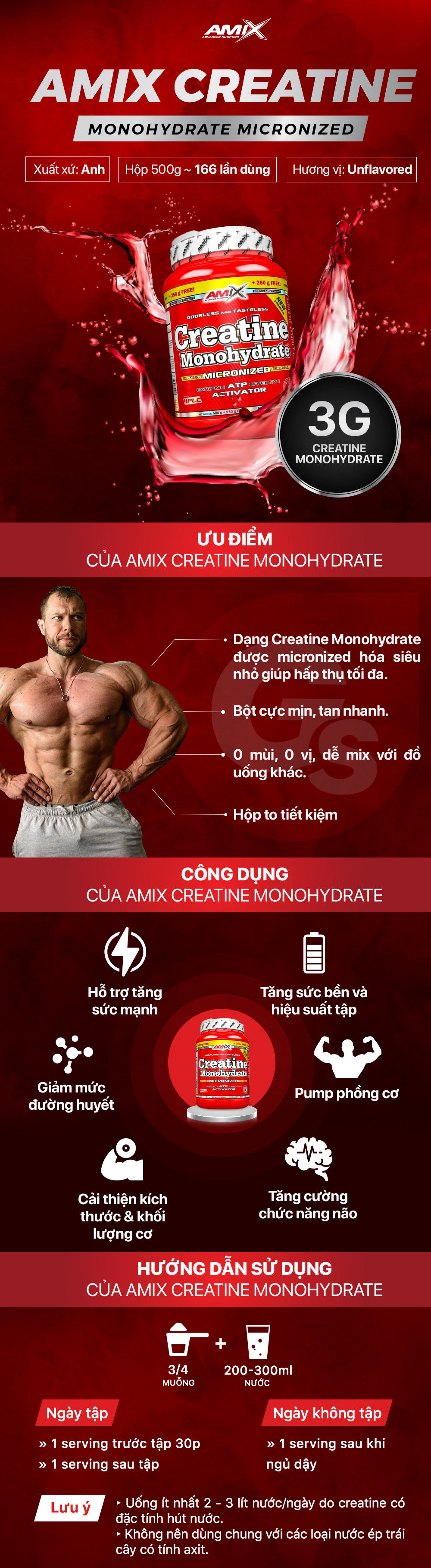 Amix Creatine Monohydrate Micronized Powder 500g 166 Servings 1958