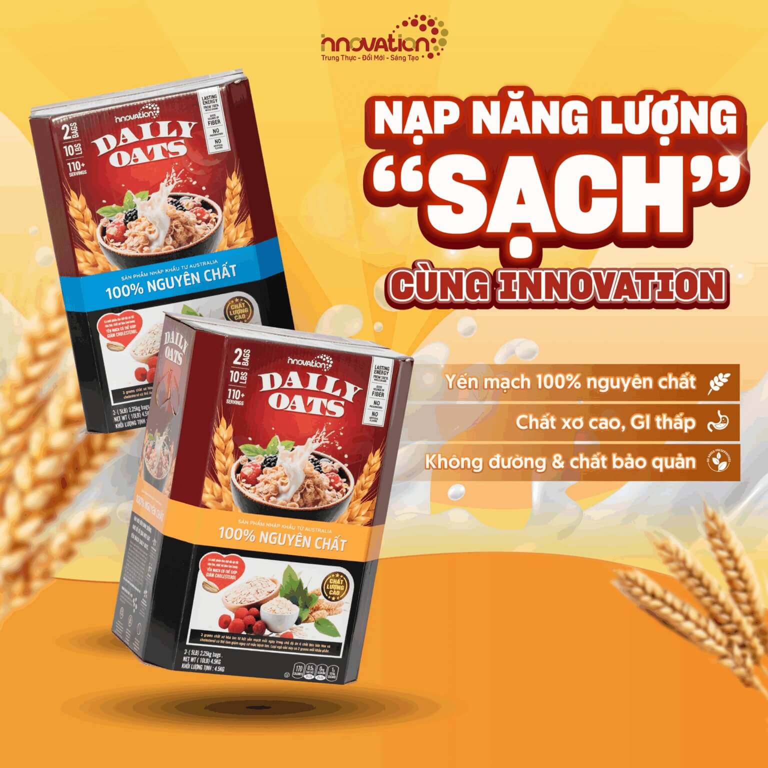 Yến mạch nguyên chất Innovation Daily Oats, 10 Lbs (4.5 Kg)