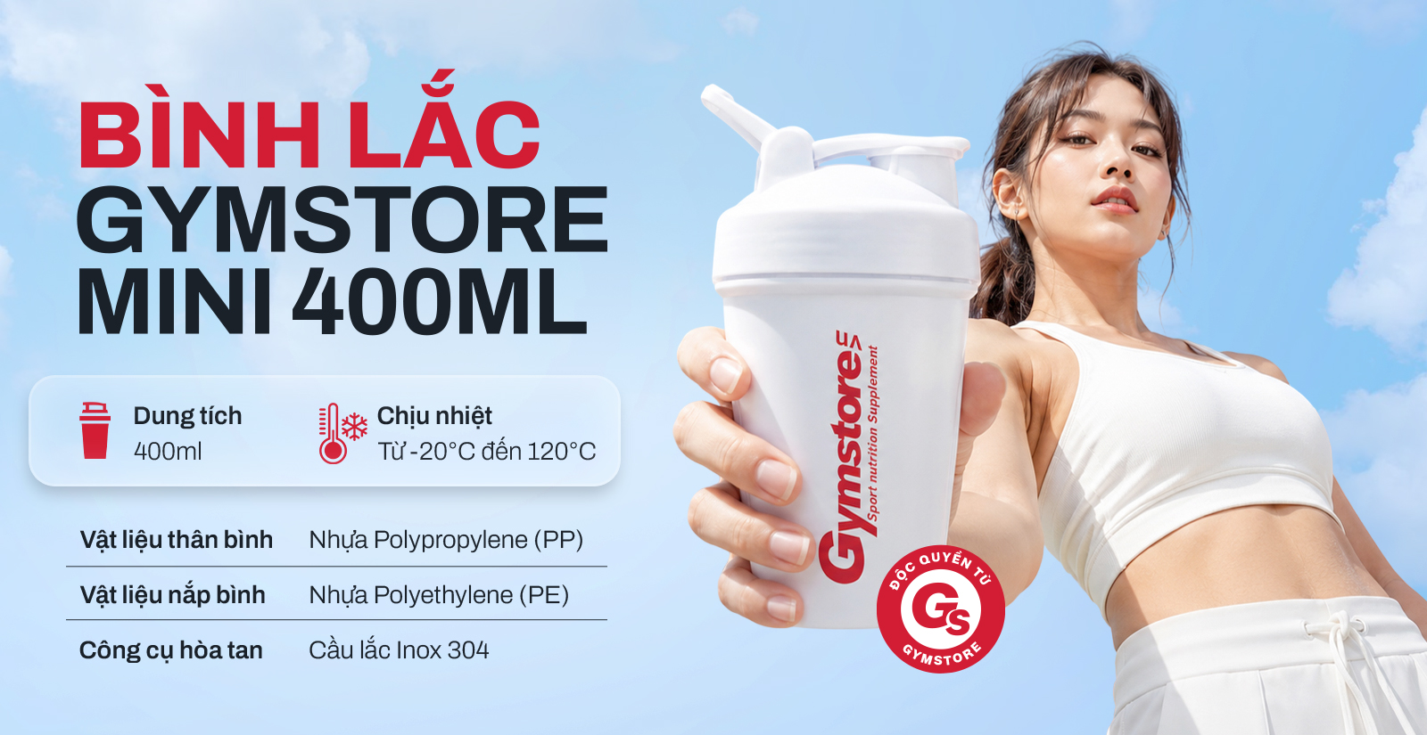 Bình lắc Gymstore Mini 400ml Nổi Bật