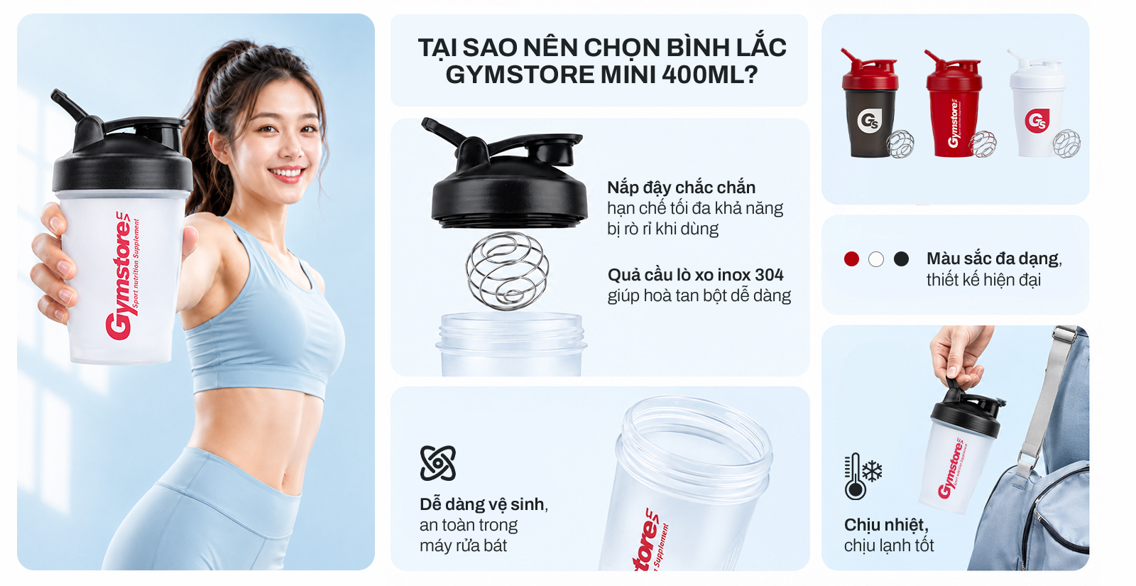 Bình lắc Gymstore Mini 400ml Ưu Điểm