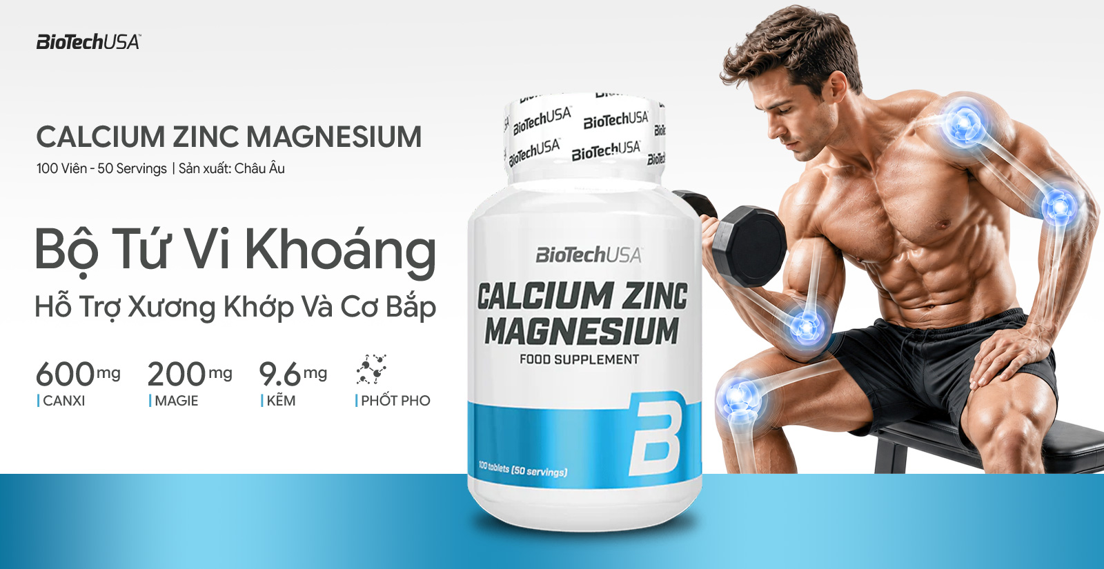 Biotech USA Calcium Zinc Magnesium hỗ trợ xương khớp chắc khoẻ