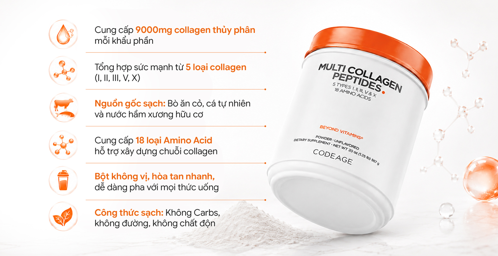 Ưu điểm của CodeAge Hydrolyzed Multi Collagen Peptides