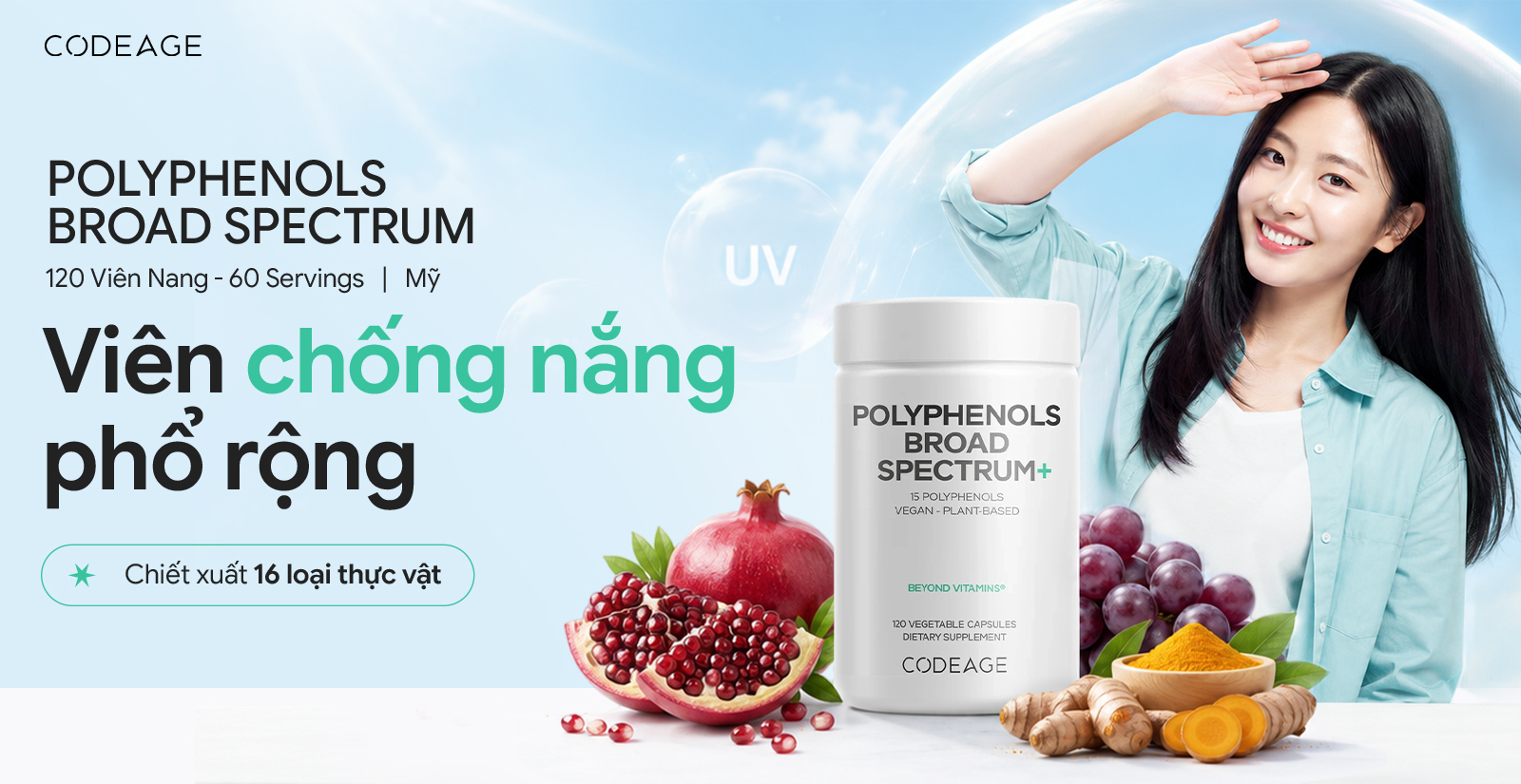 CodeAge Polyphenols Broad Spectrum viên uống chống nắng phổ rộng