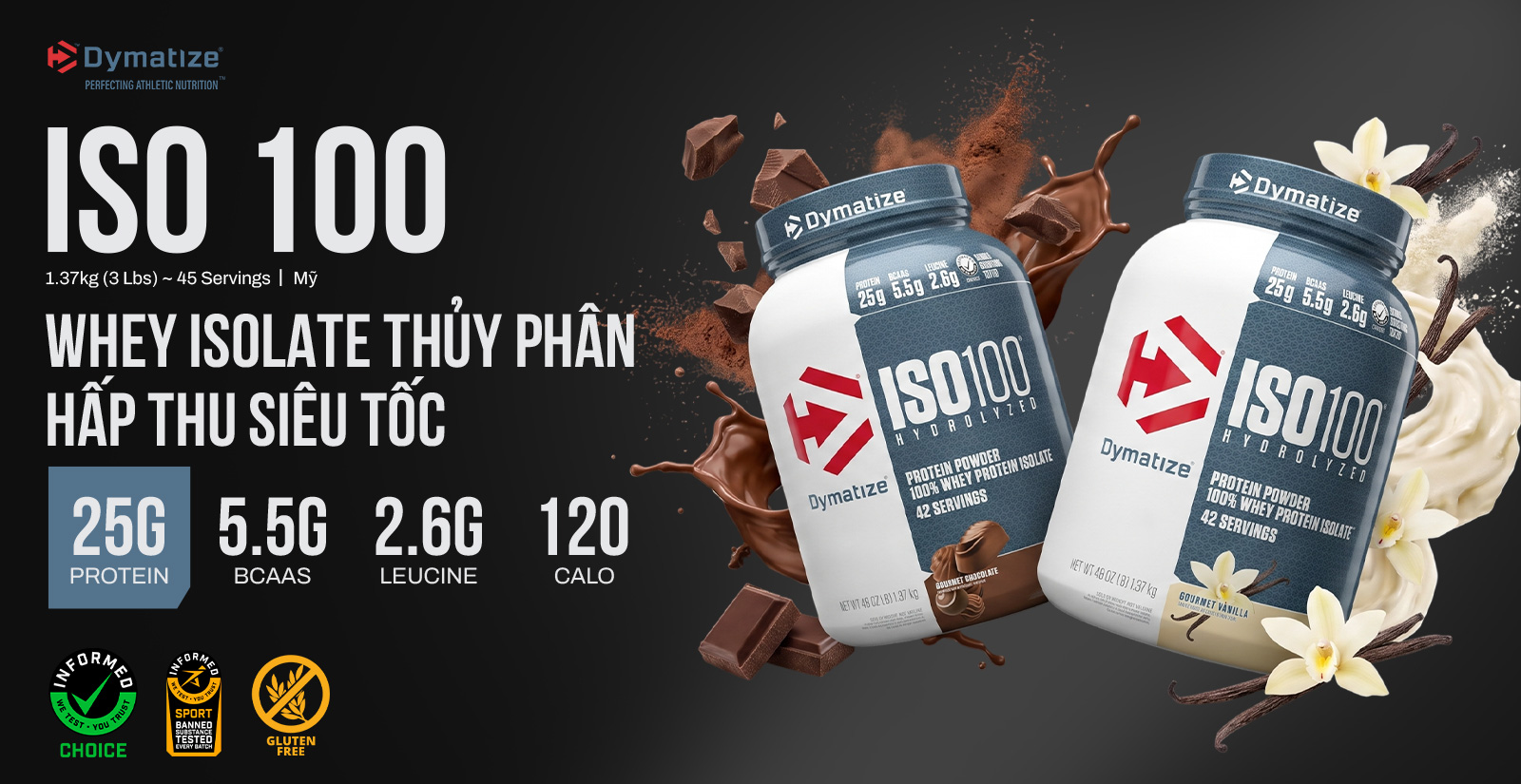 Dymatize ISO 100 Hydrolyzed hỗ trợ bổ sung Protein chất lượng cao giúp phục hồi, phát triển cơ bắp
