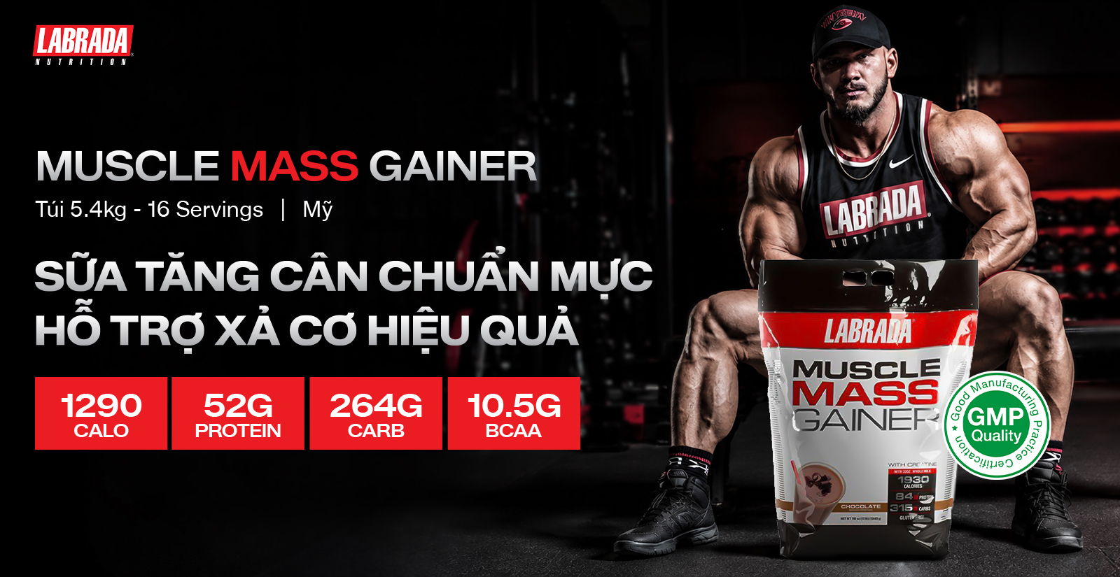 Labrada Muscle Mass Gainer 5.4kg hỗ trợ tăng cân hiệu quả