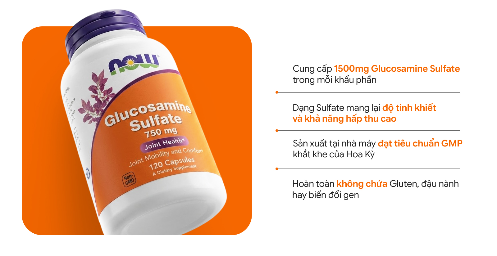 Ưu điểm của NOW Glucosamine Sulfate 750mg