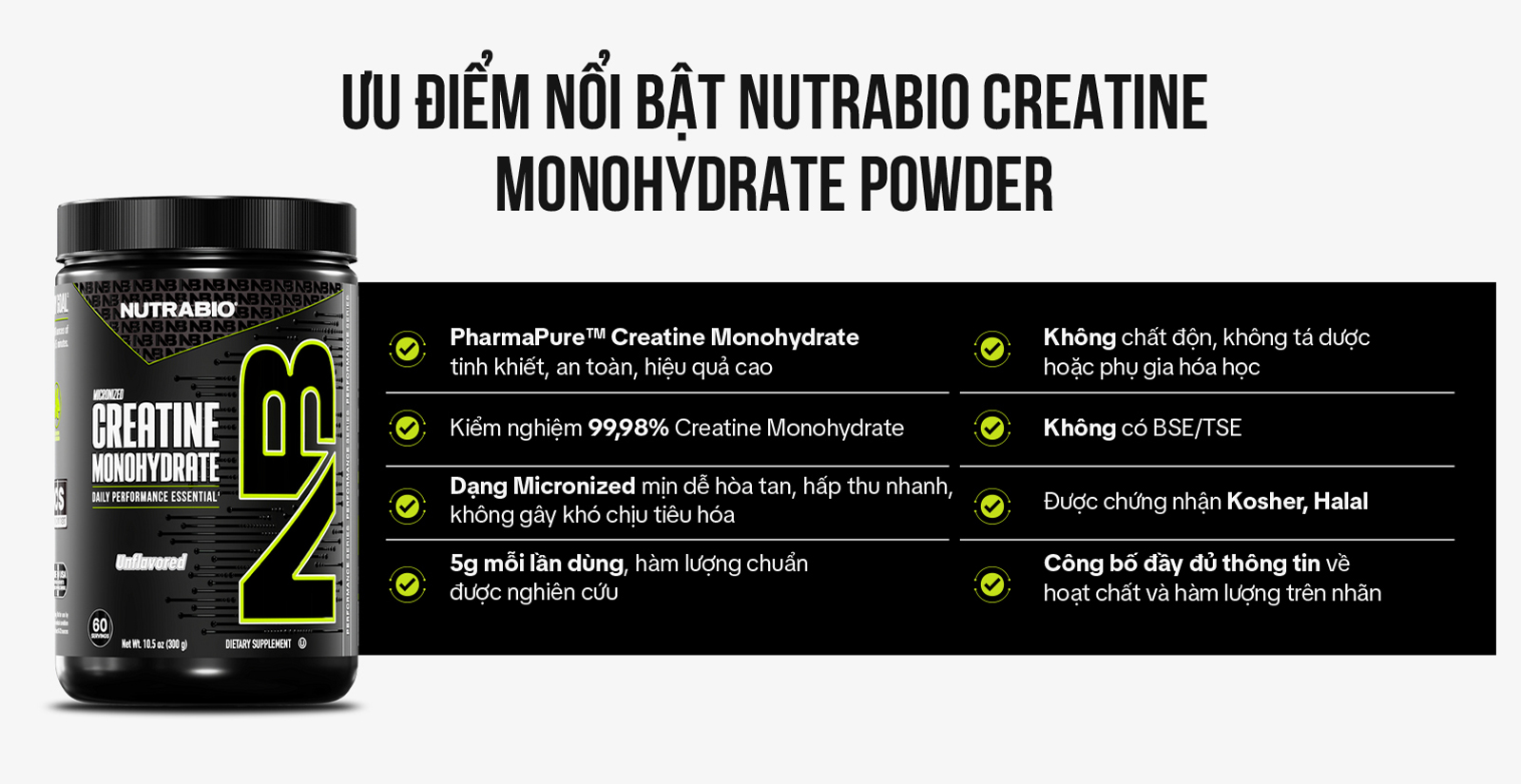 NutraBio Micronized Creatine Monohydrate Powder Nutrabio Creatine Monohydrate Powder Lợi Ích