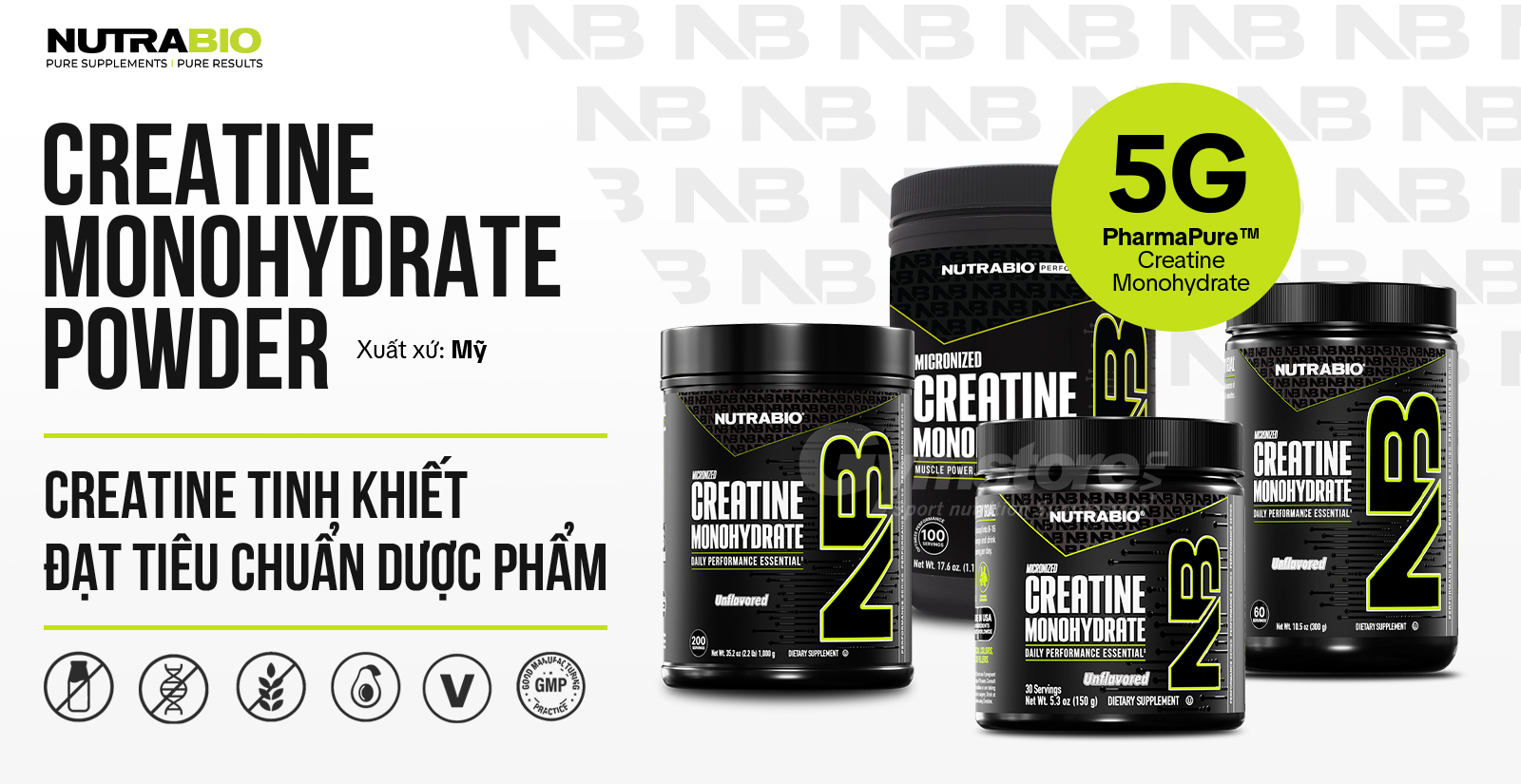 NutraBio Micronized Creatine Monohydrate Powder Nutrabio Creatine Monohydrate Powder Ưu Điểm