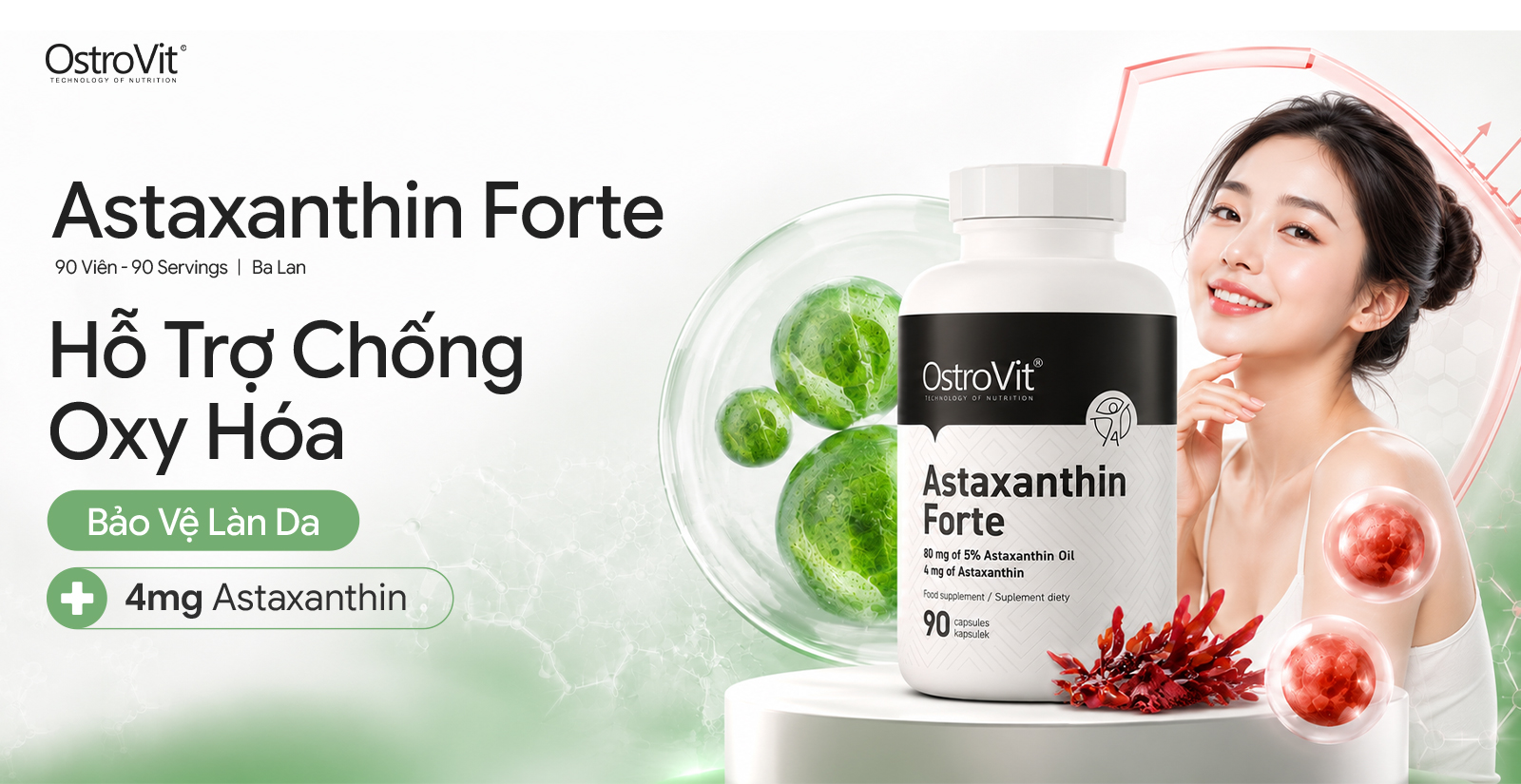 OstroVit Astaxanthin Forte hỗ trợ khả năng chống oxy hoá của cơ thể
