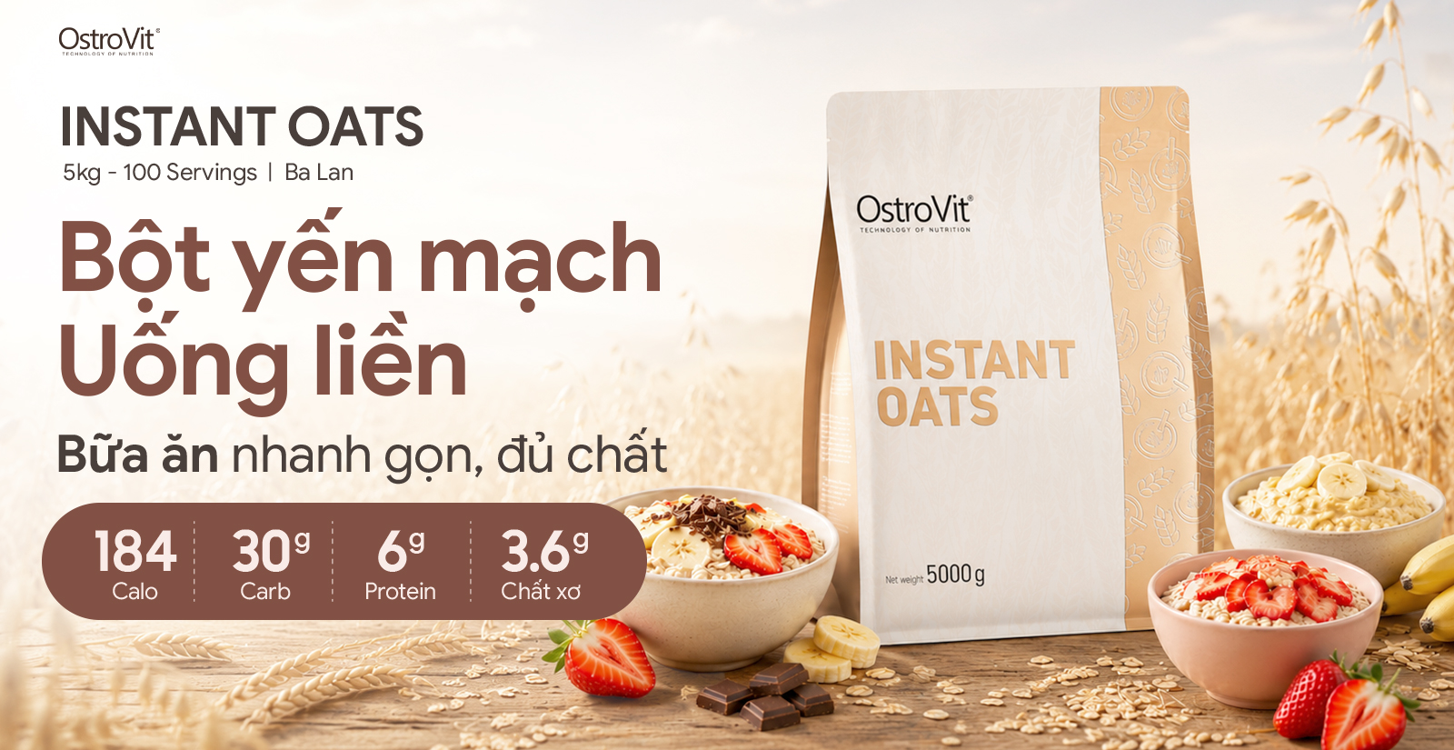 Ostrovit Instant Oats Yến Mạch Uống Liền siêu tiện lợi