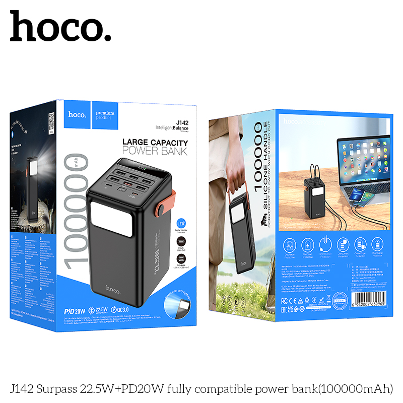 Pin dự phòng Hoco J142 100000mAh QC 3.0 22.5W và TypeC PD