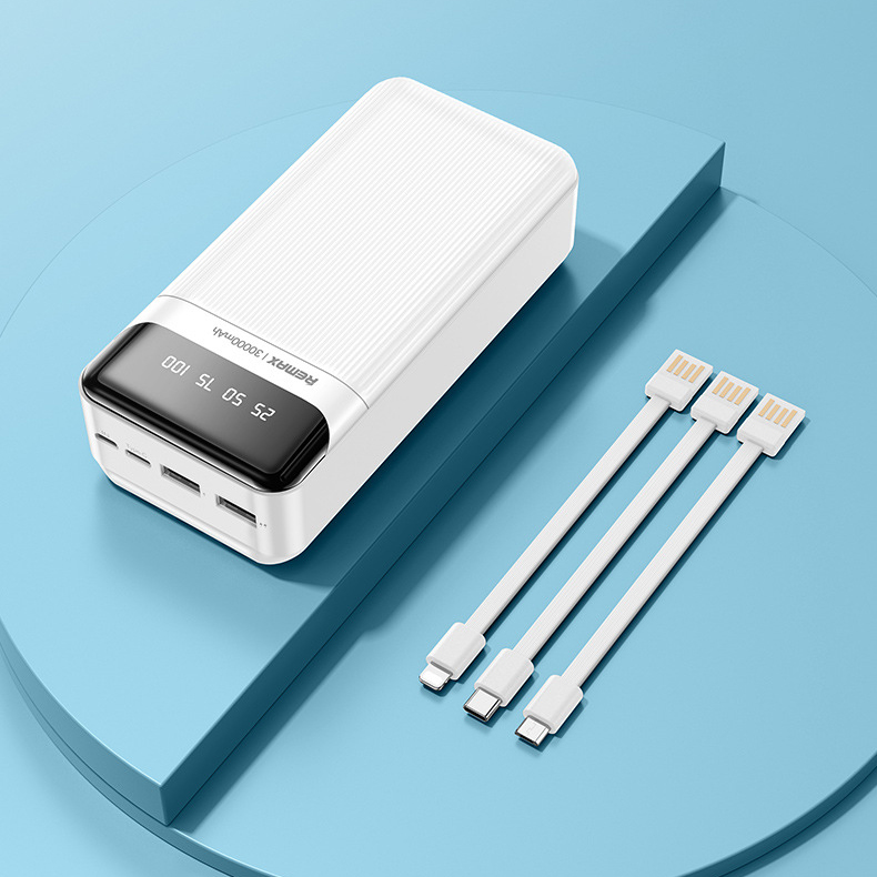 Pin dự phòng Remax RPP-103 dung lượng 30000mAh màn hình LCD - kèm 3 cáp sạc  microUSB/ typeC/ lightning (trắng) Nhất Tín Computer