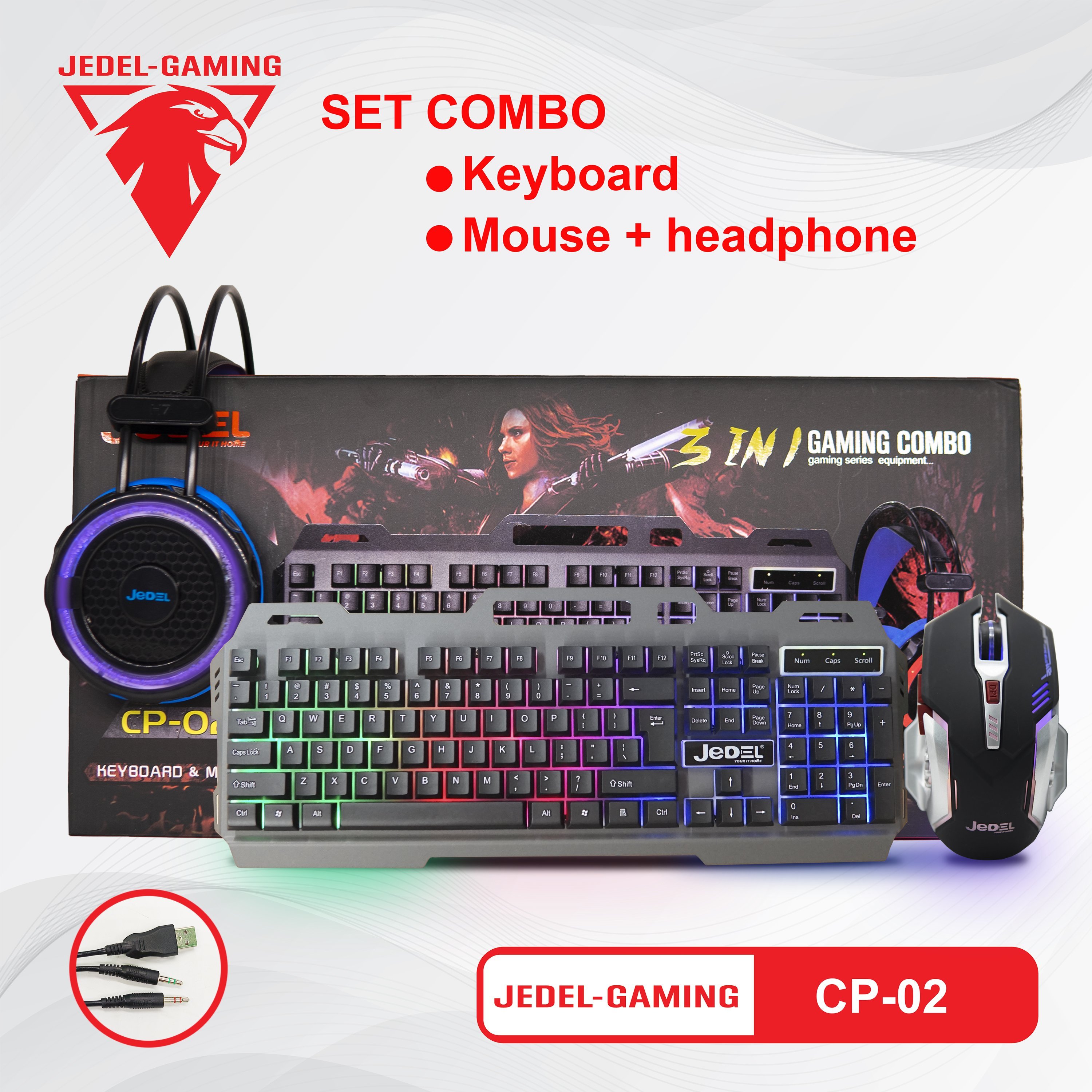 Combo phím chuột tai nghe JEDEL CP-02 led đa màu - gaming series (đen) Nhất  Tín Computer