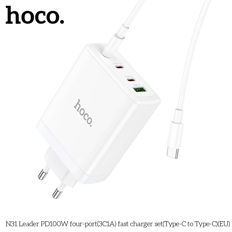 Bộ cáp và Cốc sạc nhanh 4 cổng Hoco N31 TypeC PD 100W GaN (Trắng) Nhất ...
