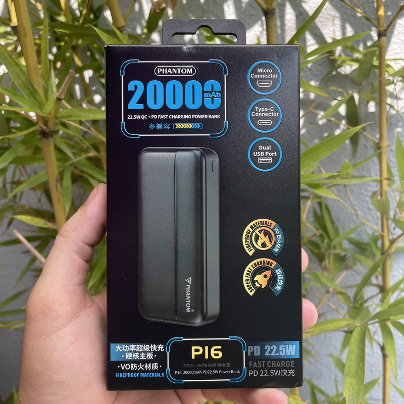 Pin dự phòng sạc nhanh PHANTOM P16 siêu bền 20000mAh hỗ trợ QC 22.5 và PD  20W (2 màu)