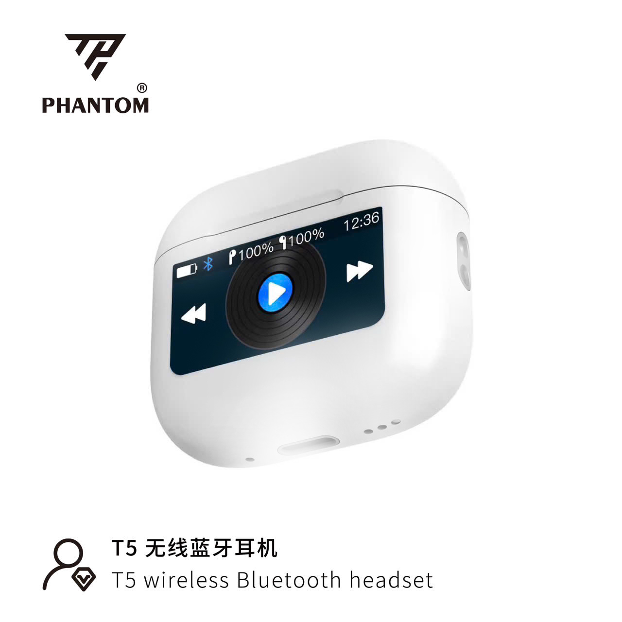 Tai nghe Bluetooth TWS PHANTOM T5 V5.4, pin 5H, chống ồn ANC, màn hình LCD điều khiển (Trắng) Nhất Tín Computer
