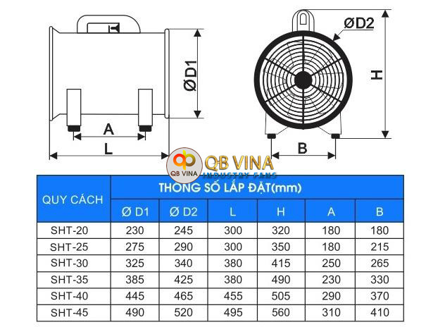 quạt thông gió xách tay, cấp gió di động SHT-20