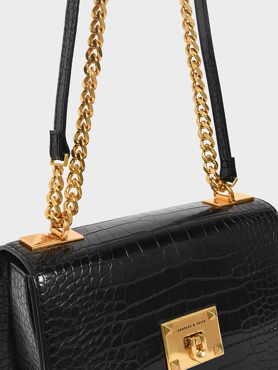 CNK441 (Đen) Túi xách CNK CrocEffect Chain Strap Crossbody Bag Fa