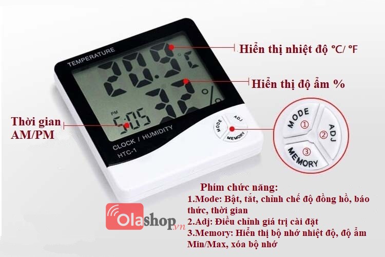 Đồng hồ đo nhiệt độ, độ ẩm trong nhà HTC-1