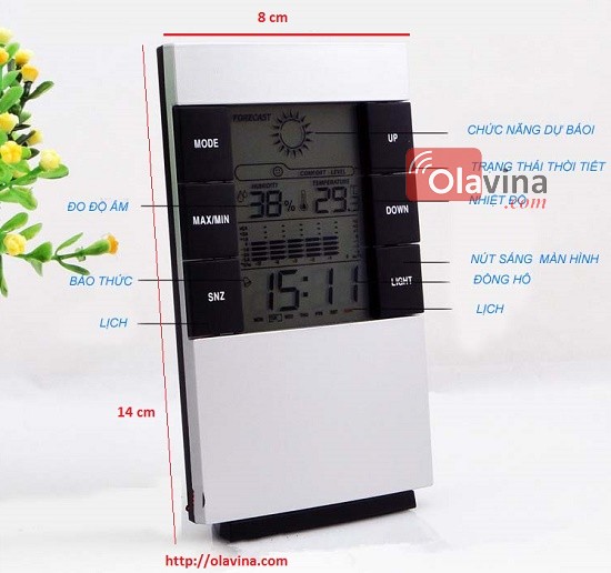 Đồng hồ đo nhiệt độ, độ ẩm, thời tiết có đèn Led