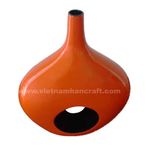 Ceramic lacquerware decor vase in solid orange