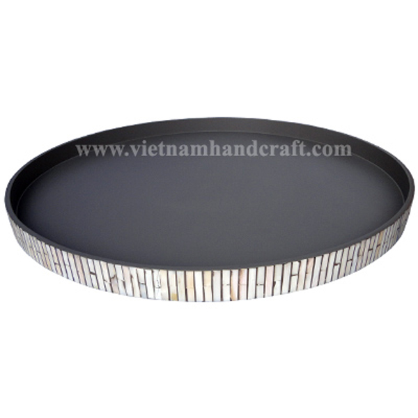 Matte black lacquer serving tray with seashell inlay Matte black lacquer serving tray with seashell inlay