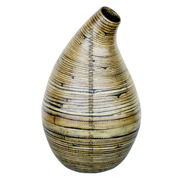 Handmade spun bamboo decoration vase in natural with black effects Handmade spun bamboo decoration vase in natural with black effects