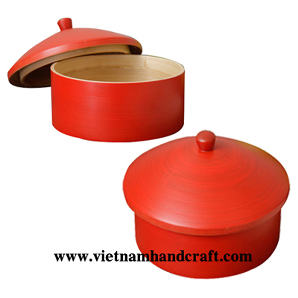 Set of 2 coiled bamboo storage boxes in natural & red Set of 2 coiled bamboo storage boxes in natural & red