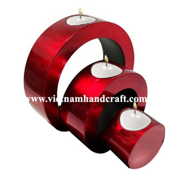 Set of 3 handmade lacquerware tealight candle holders in red silver & black Set of 3 handmade lacquerware tealight candle holders in red silver & black