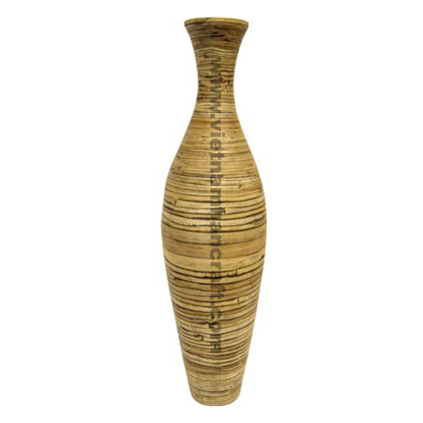 Handcrafted spun bamboo floor vase in natural with black effects Handcrafted spun bamboo floor vase in natural with black effects