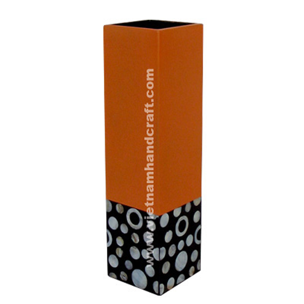 Black & orange lacquer vase inlaid with mother of pearl Black & orange lacquer vase inlaid with mother of pearl
